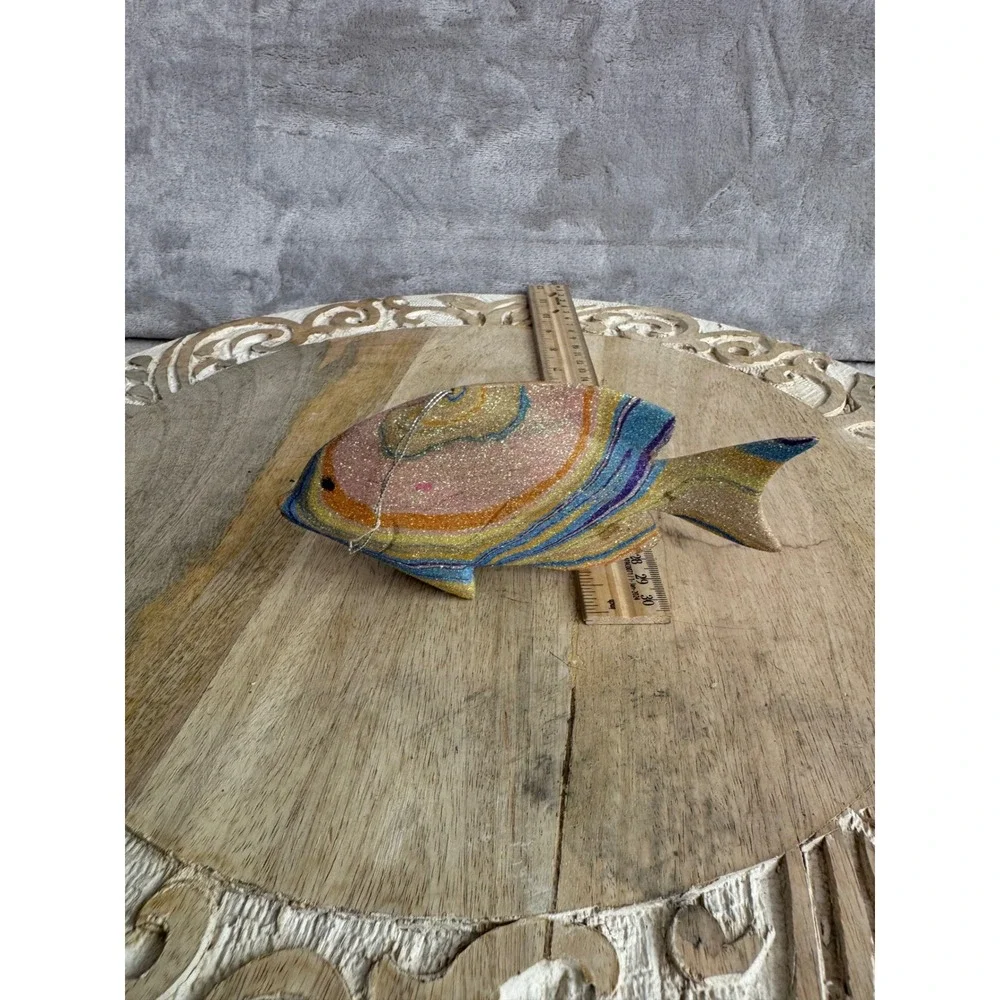 Multicolor Glitter Tropical Fish Ornament Coastal Nautical Sea Life‎ Decor 6.5in